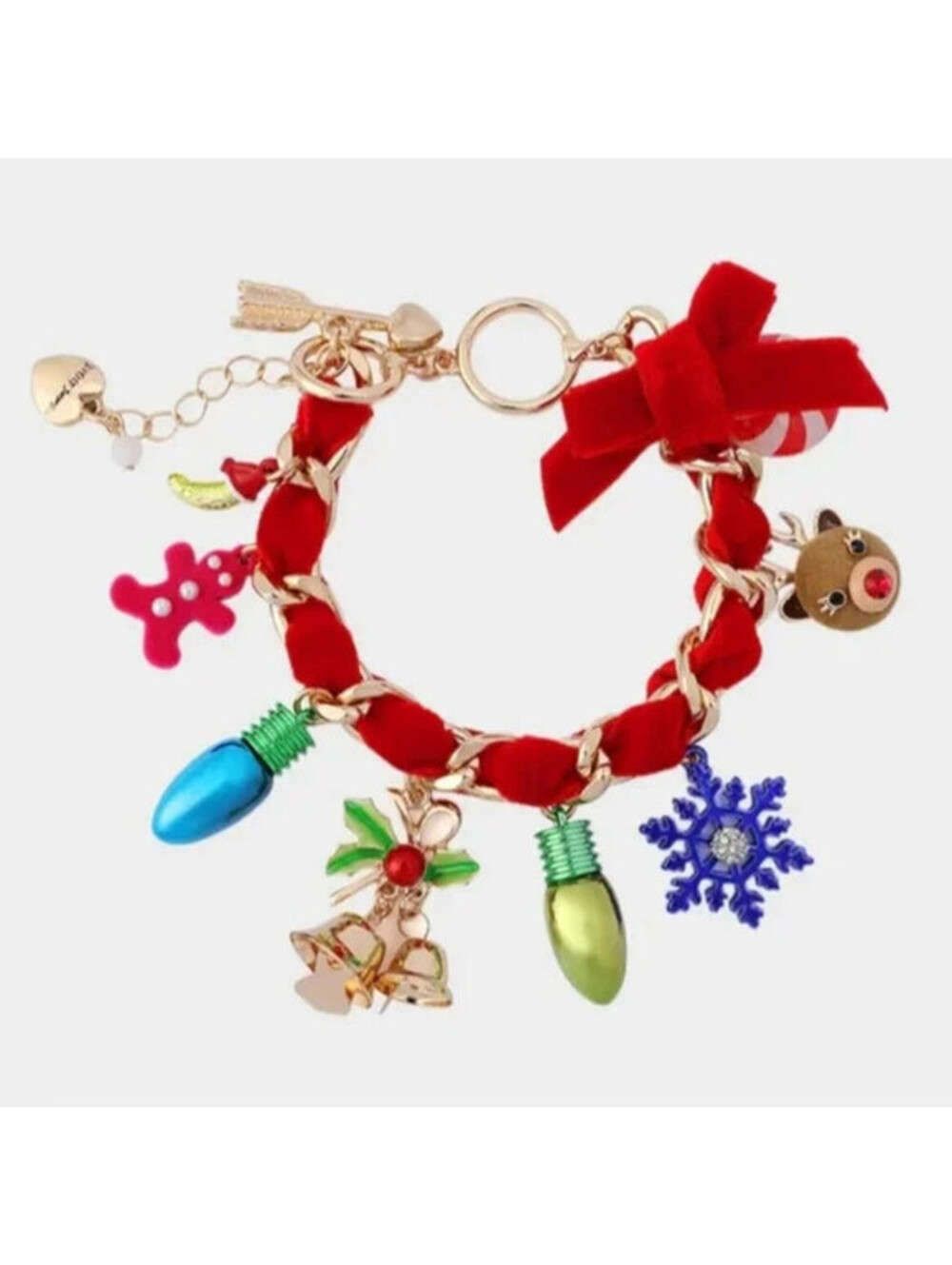 BETSEY JOHNSON SANTA BABY CHARM BRACELET RED VELVET RIBBON GOLD NWT